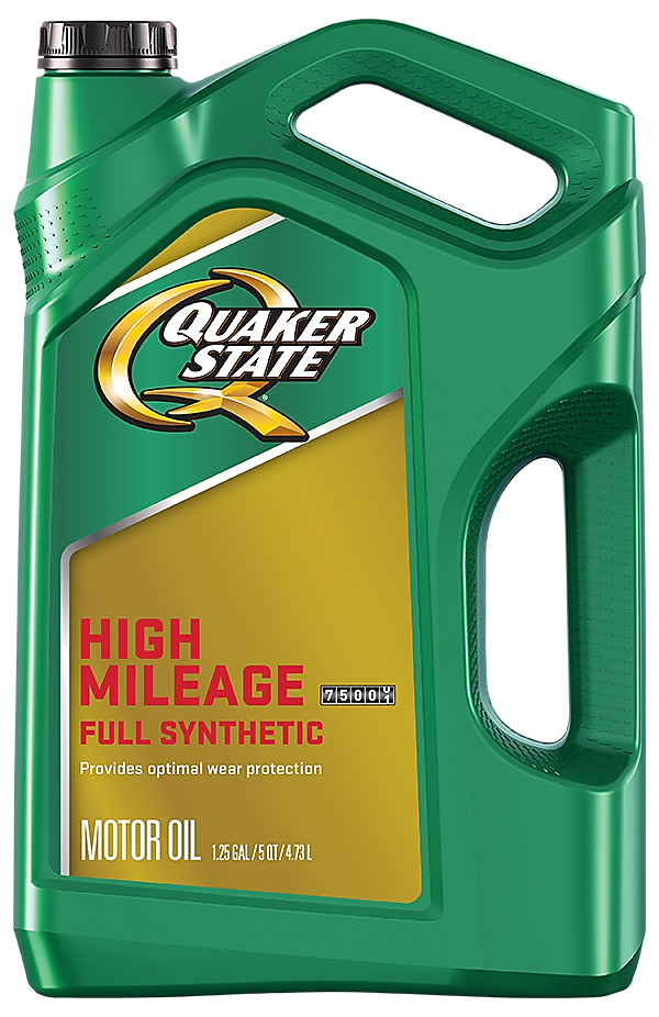 Bottle of quaker state high mileage full synthetic oil