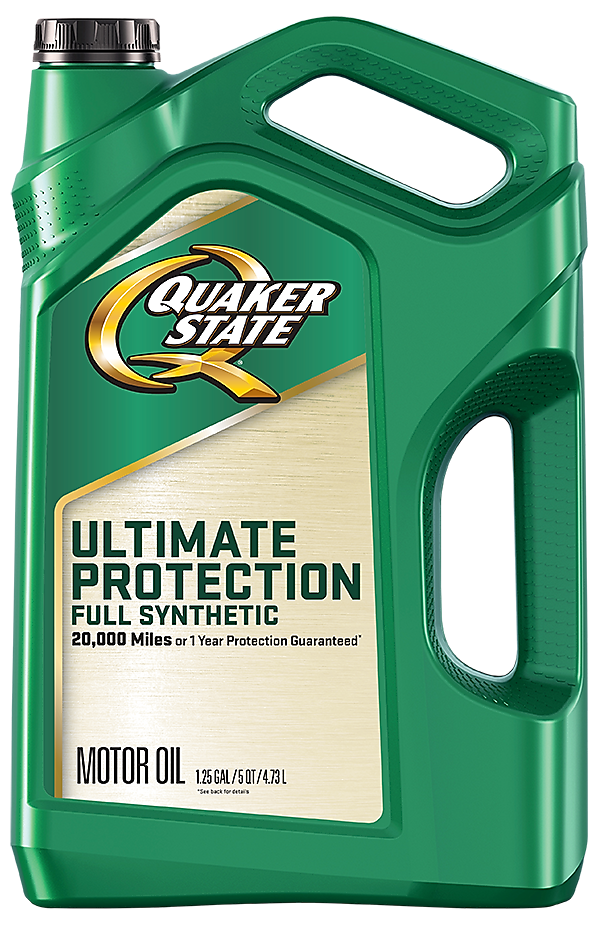 Bottle of quaker state ultimate protection full synthetic oil